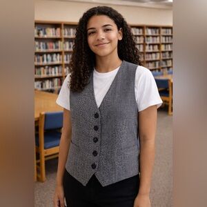 Vintage Maggie Lawrence Vest women's Size Medium Navy Blue/white/grey